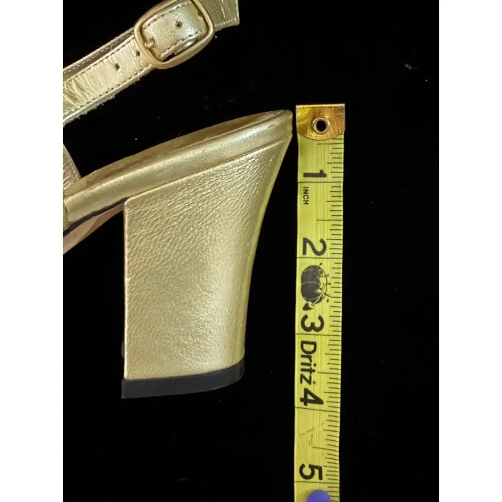 Yves Saint Laurent Braided Leather Gold Chunky Heel Open Toe Sandal 7.5 - Picture 11 of 11